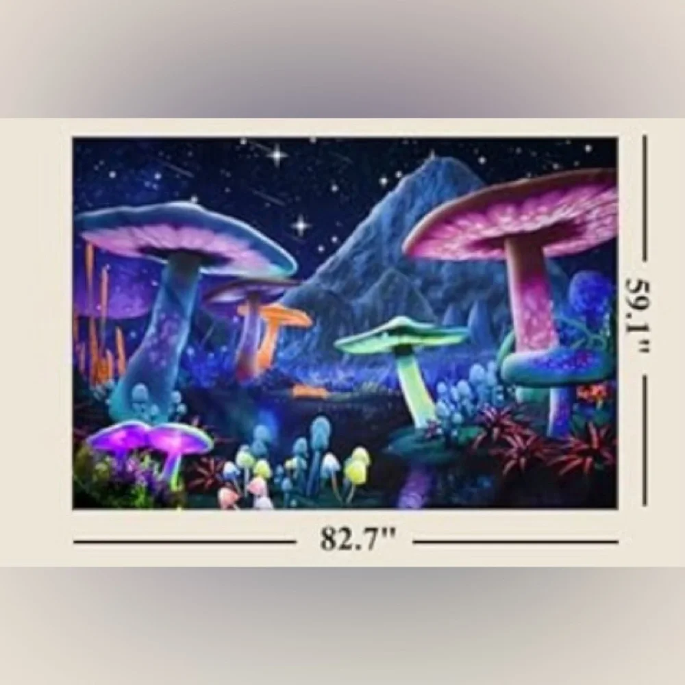 Colorful‎ Wall Tapestry, Mushroom Wall Hanging Starry Sky  (H59.1”xW82.7”)